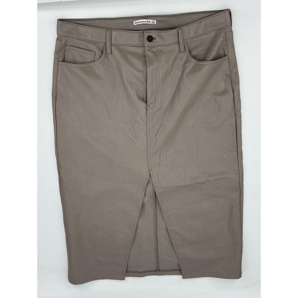 Abercrombie and Fitch Women's Pleather Skirt Tan Midi 5-Pocket Pleat Sz 33